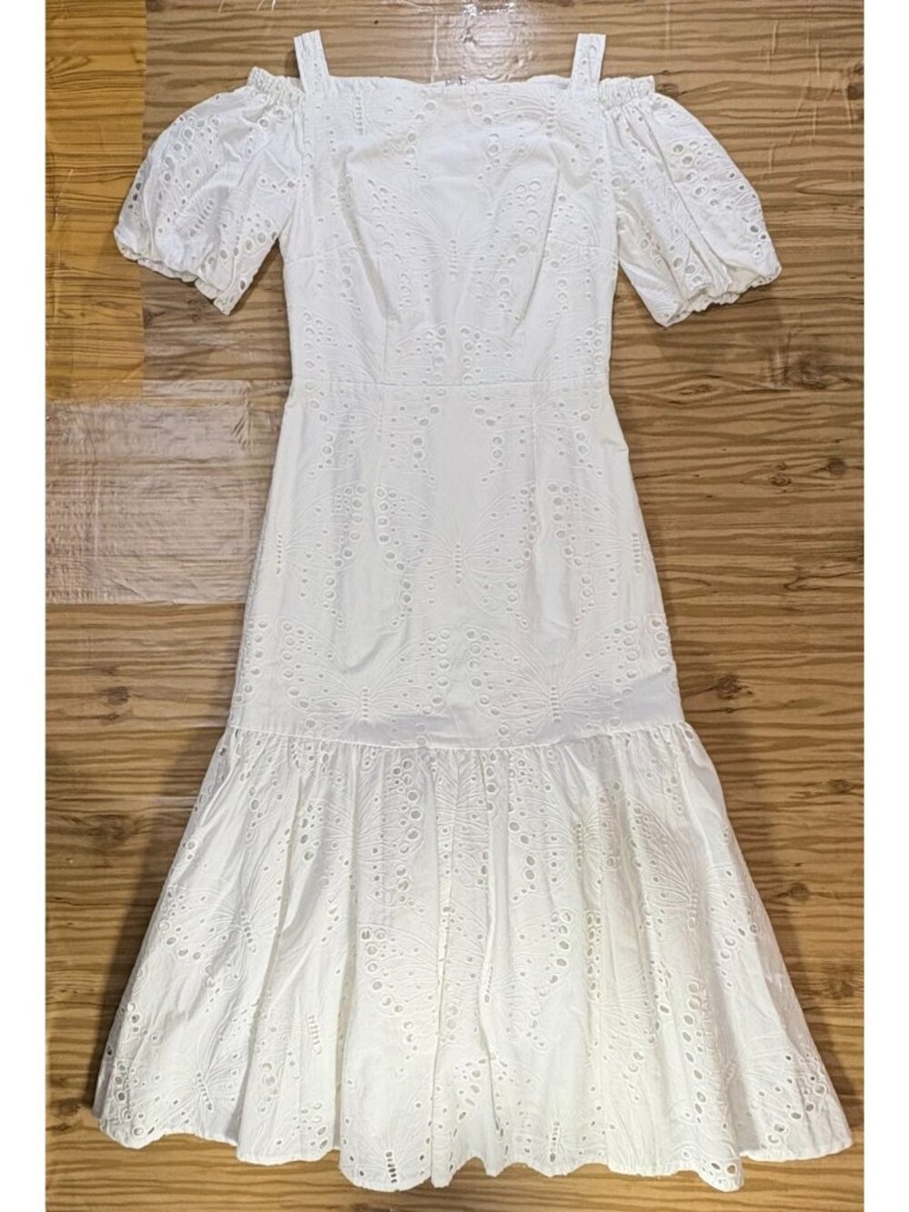Milly Eyelet Off Shoulder Maxi Dress size S color white White "butterfly" NWT